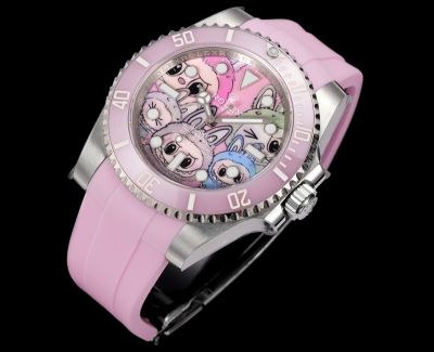 Clean Factory Rolex & Labubu Submariner 40mm 3135 Movement 904L Steel Lume Pink Oysterflex Strap Pink Bezel Watch